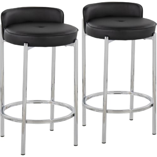 Chloe 26" Counter Stool in Black Leatherette & Chrome Metal (Set of 2)